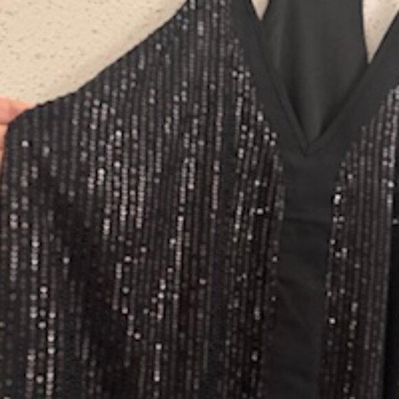 Top de Lentejuelas Negro con Escote en V (Black Sequin V-Neck Sleeveless Top) - Picture 2 of 8